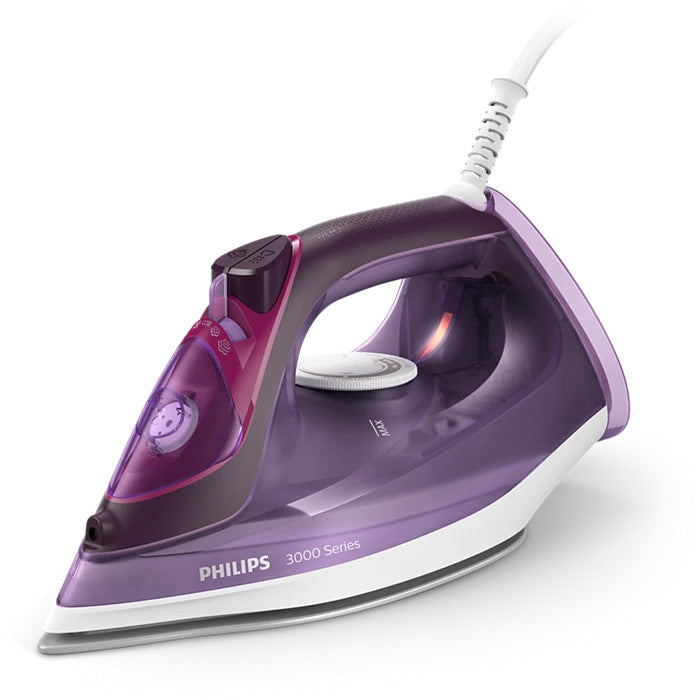 Purple and white Philips iron on a white background
